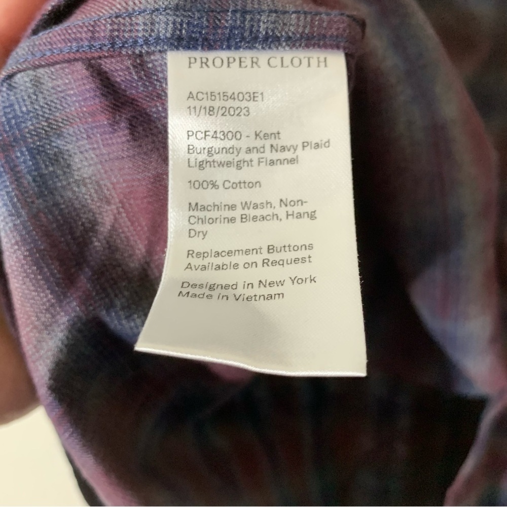 Proper cloth Mens Kent burgundy navy lightweight flannel shirt L - Picture 6 of 8